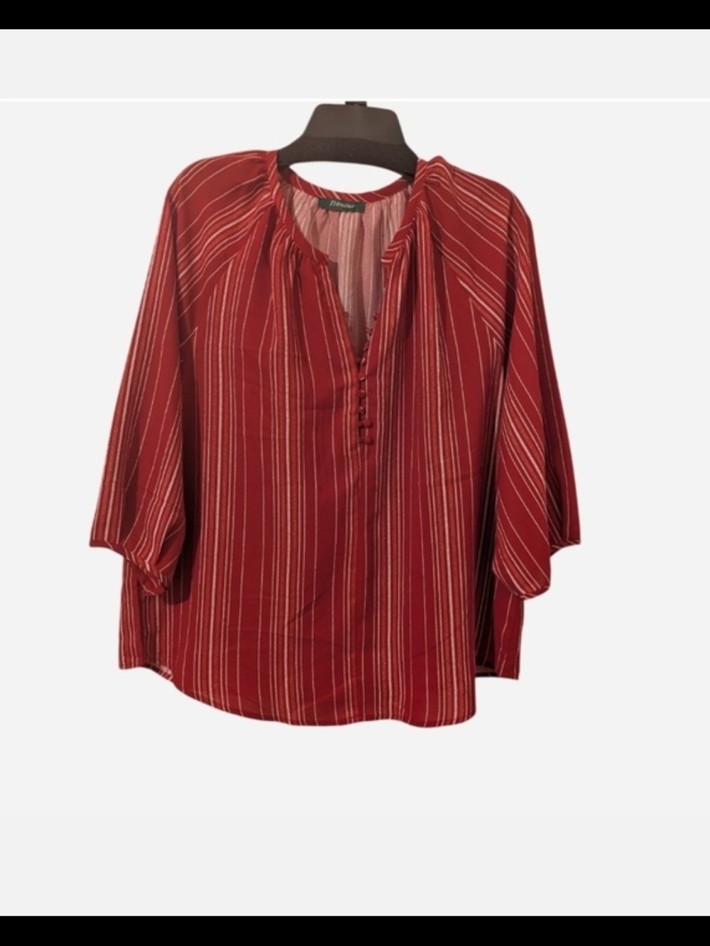 Women’s Striped Red Split-Neck Blouse